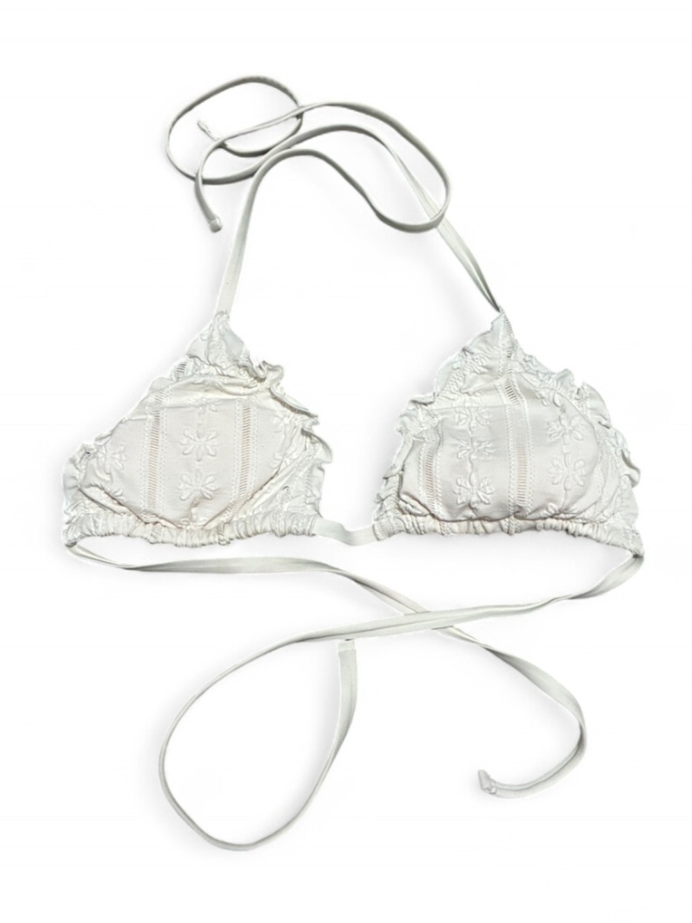 Aerie White Floral Ruffle Triangle Padded Swim Top
